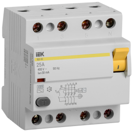 MDV10-4-025-030 ИЭК (IEK) УЗО Выключатель дифференциального тока ВД1-63 4Р 25А 30мА