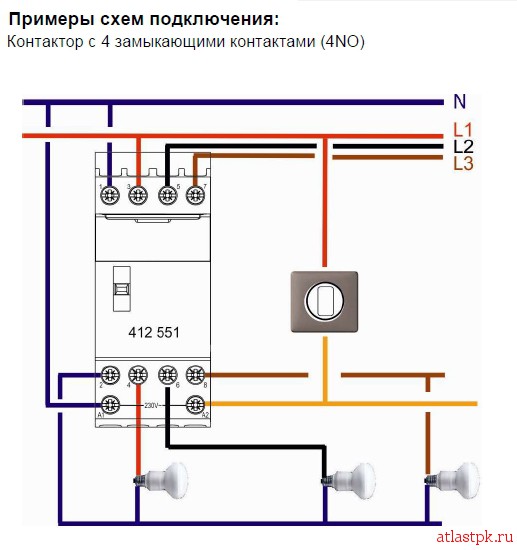 Схема подключения мастер выключателя через контактор abb