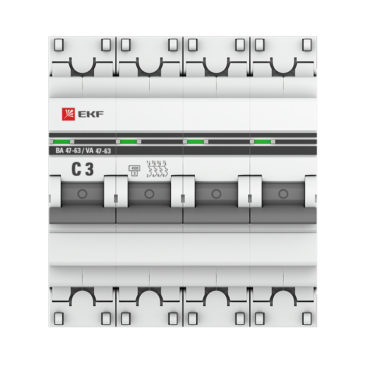 Выключатель автоматический четырехполюсный 3А С ВА47-63 4.5кА PROxima фото