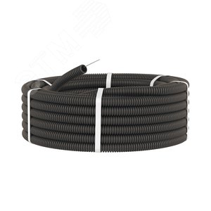 Труба гофрированная ПНД 50мм с протяжкой легкая черная 15м фото