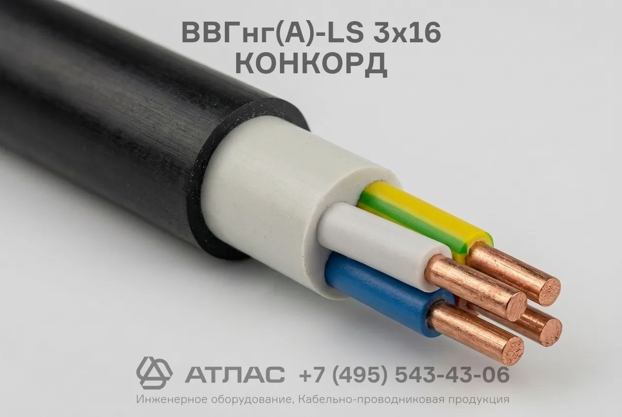 Кабель силовой ВВГнг(А)-LS 3х16 КОНКОРД трехжильный медный с пониженным дымогазовыделением