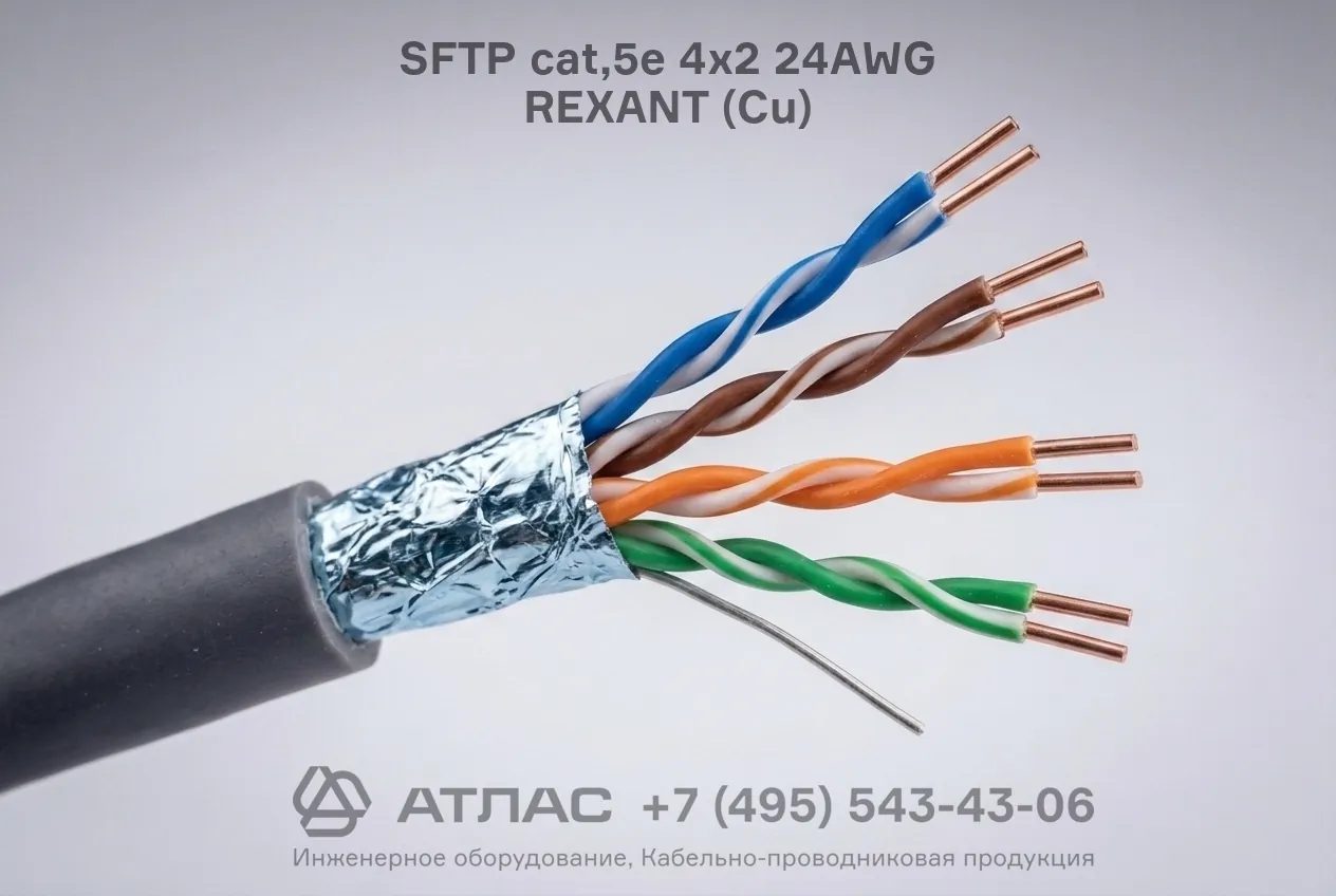Кабель витая пара SFTP cat.5e 4х2 24AWG REXANT Cu в разрезе