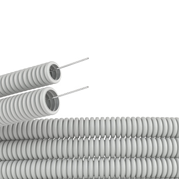 Труба гофрированная ПВХ 32 мм с протяжкой тяжелая серая (25м) фото