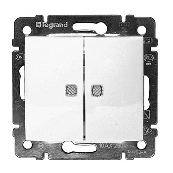 Выключатель двойной с подсветкой / переключатель на 2 напр. двухклавишный с подсветкой - Valena - 10 A - 250 В~ - белый - арт. 774428 фото